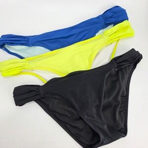 Lot Victoria Secret Knockout Bikini Bottoms Swim Ruched Black Blue Neon Yellow M
